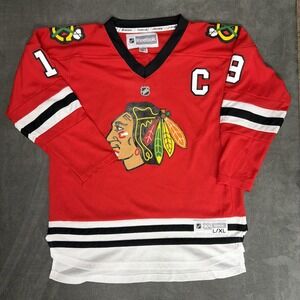 NHL Reebok CHICAGO BLACKHAWKS #19 J TOEWS Red Replica Hockey YOUTH Jersey L/XL